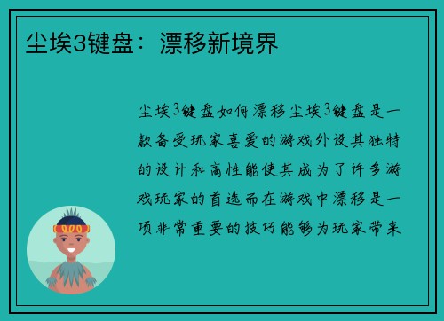 尘埃3键盘：漂移新境界