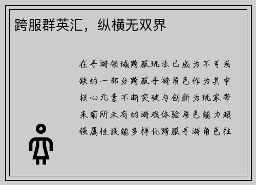 跨服群英汇，纵横无双界