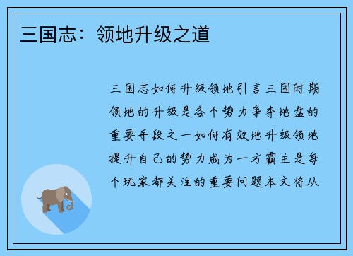 三国志：领地升级之道